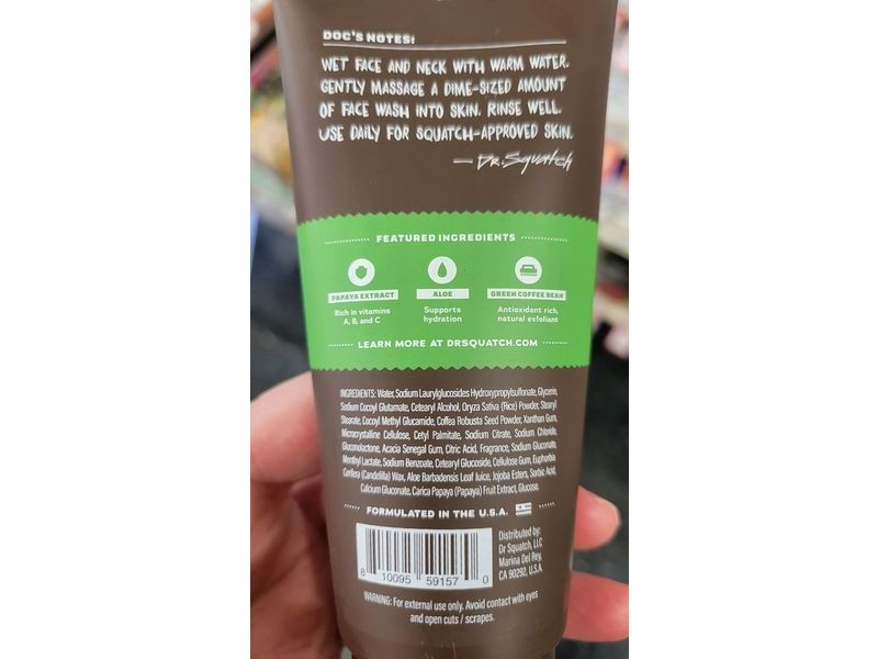 Dr. Squatch Men’s Natural Face Wash, Cool Fresh Aloe, 4.0 fl oz/118.3 mL
