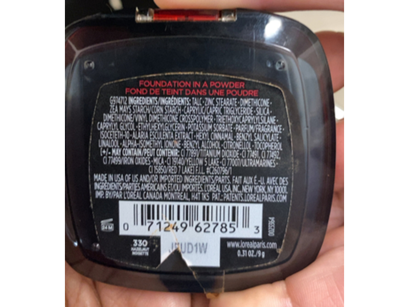 L'Oreal Paris Infallible Fresh Wear Foundation Powder, 330 Hazelnut Noisette, 0.31 oz/9 g