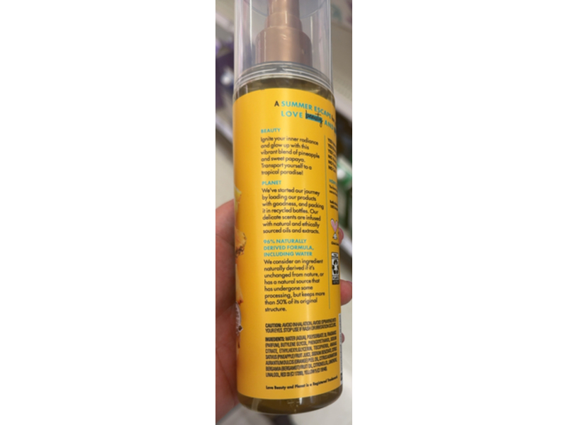 Love Beauty & Planet Beloved Fine Fragrance Body Mist, Pineapple & Papaya, 8 fl oz