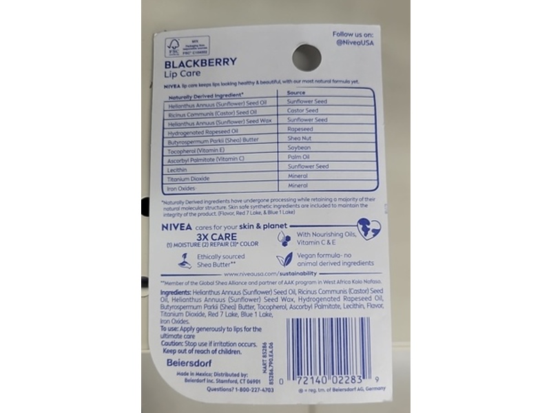 Nivea Nourishing Moisture Lip Balm, Blackberry, Vitamin C + E & Shea Butter, 0.17 oz/4.8 g