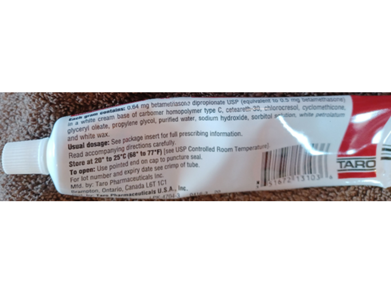 Betamethasone Dipropionate USP (Augmented), 0.05% Cream, 50 g Taro (RX)