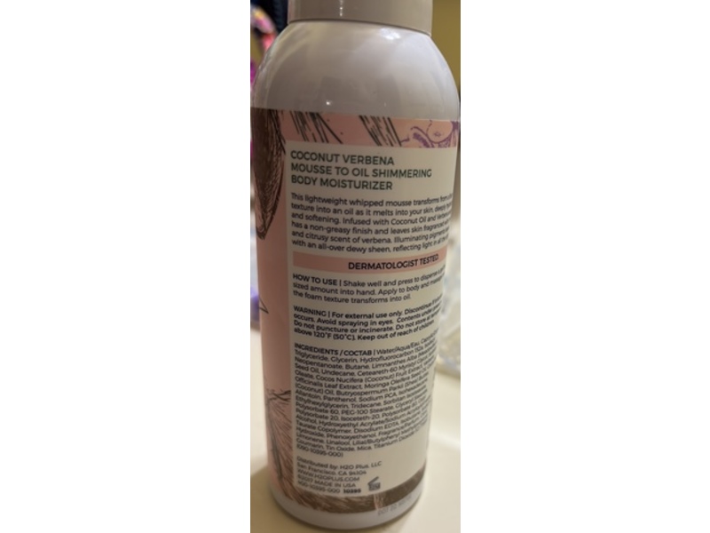 H2O+ Beauty Mousse To Oil Shimmering Body Moisturizer, Coconut Verbena, 5 oz/147 mL