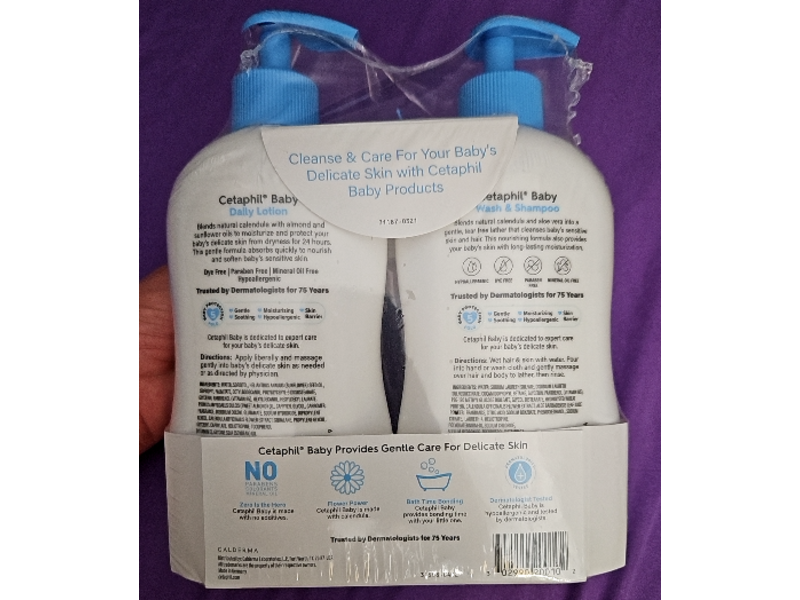 Cetaphil Baby Wash & Shampoo + Daily Lotion, Natural Calendula, 13.5 fl oz/399 mL, Pack Of 2