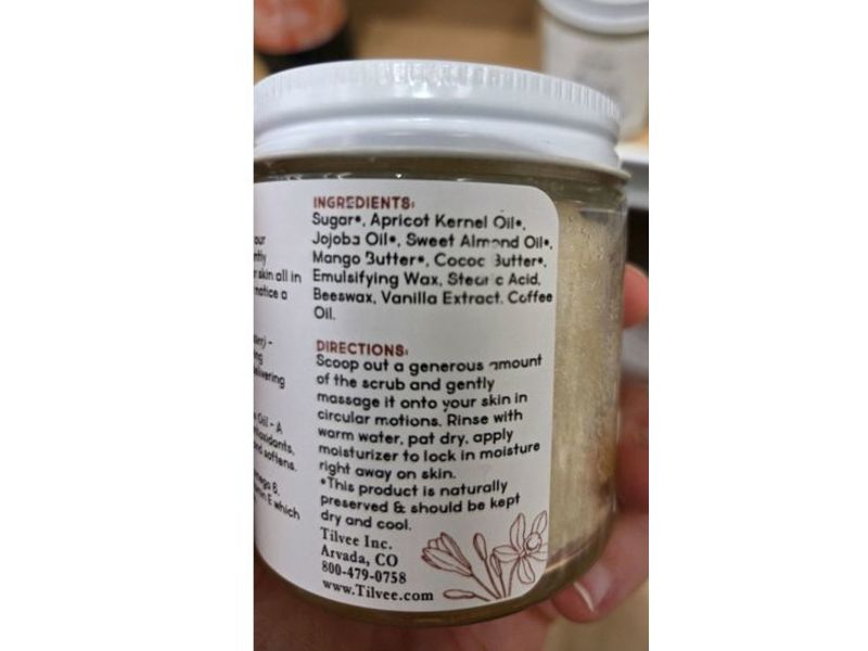 Tilvee Mango & Cocoa Butter Whipped Sugar Scrub, Vanila & Coffee, 4 fl oz/118.29 mL