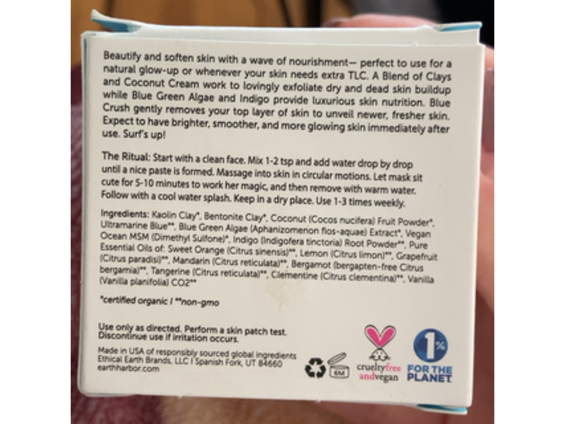 Earth Harbor Blue Crush Marine Perfecting Mask, Blue Green Algae + Coconut Cream, 2 oz/60 g