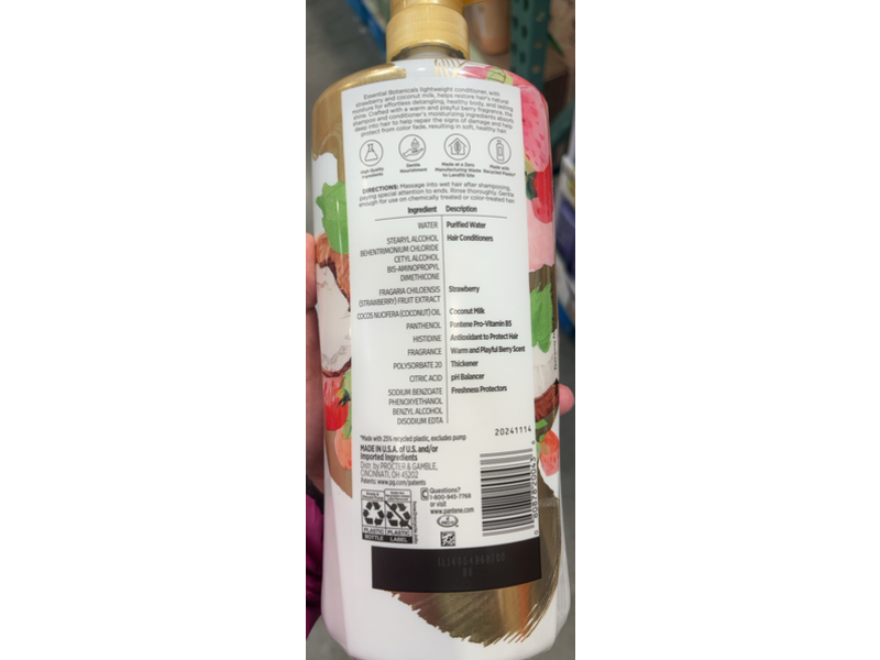 Pantene Moisturizing Conditioner, Strawberry & Coconut Milk, 38.2 fl oz/1.13 L