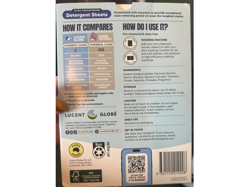 Lucent Globe Laundry Ultra Concentrated Detergent Sheets, Ocean Breeze, 80 Count