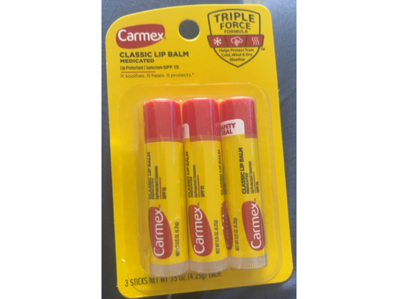 Carmex Classic Lip Balm, SPF 15, 0.15 oz, 3 Count