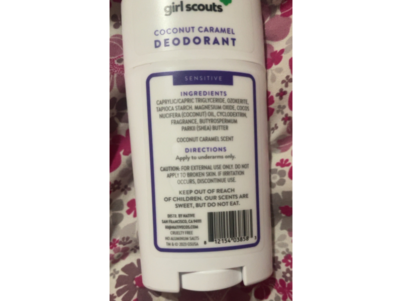 Native Girl Scouts Deodorant, Coconut Caramel, 2.65 oz/75 g