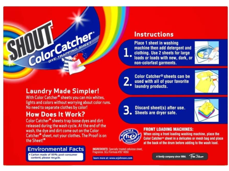 Shout Color Catcher In Wash Dye Trapping Sheets, 72 Sheets