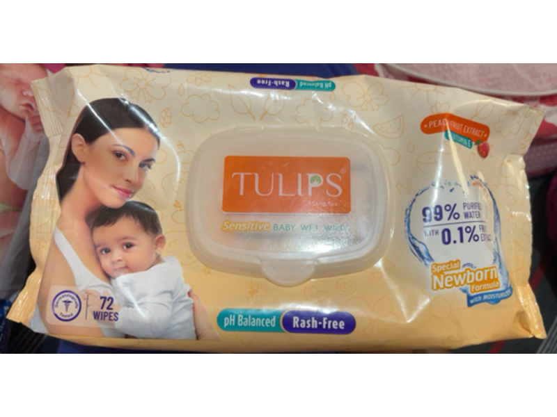 Tulips Sensitive Baby Wet Wipes, Peach Fruit, 72 Count, Pack Of 2