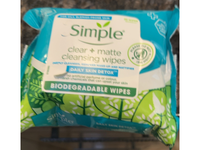 Simple Daily Skin Detox Clear + Matte Cleansing Wipes, 20 Count