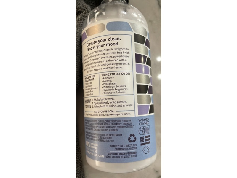 Therapy Clean Stainless Steel Cleaner & Polish, Fresh Lavender, 16 fl oz/473 mL