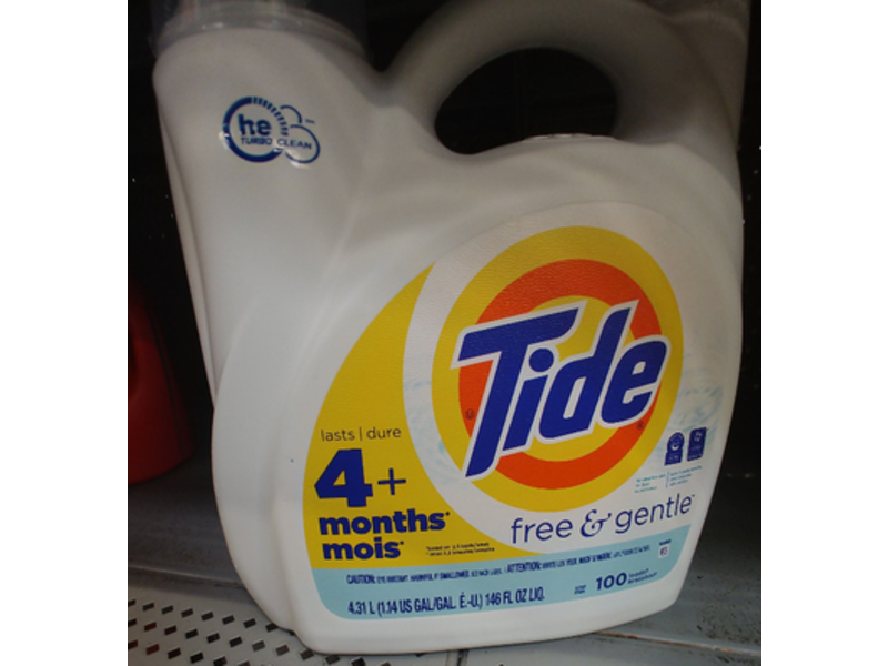 Tide Free & Gentle Liquid Detergent, 100 Loads, 146 fl oz/4.31 L