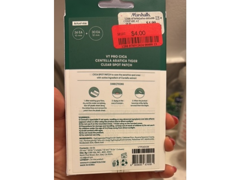 Vt Cosmetics Pro Cica Clear Spot Patches, Centella Asiatica Tiger, 66 Count