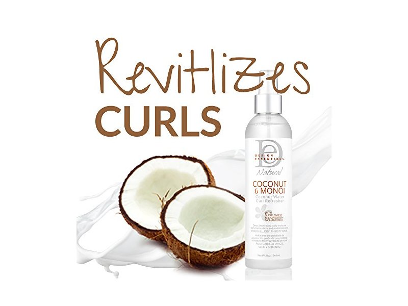 Design Essentials Coconut & Monoi Coconut Water Curl Refresher For Instant Curl Revitalization, 8 oz/236.5 mL