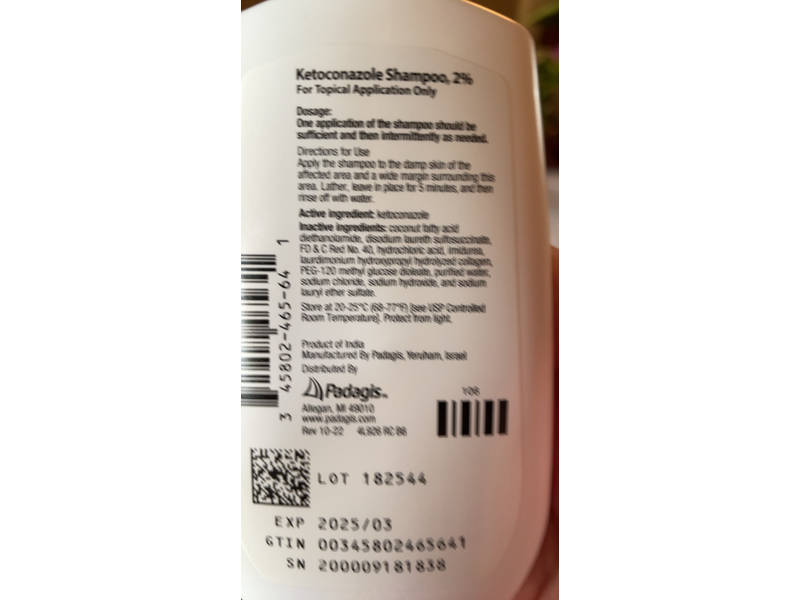 Ketoconazole Shampoo, 2 %, 4 fl oz, Padagis (Rx)