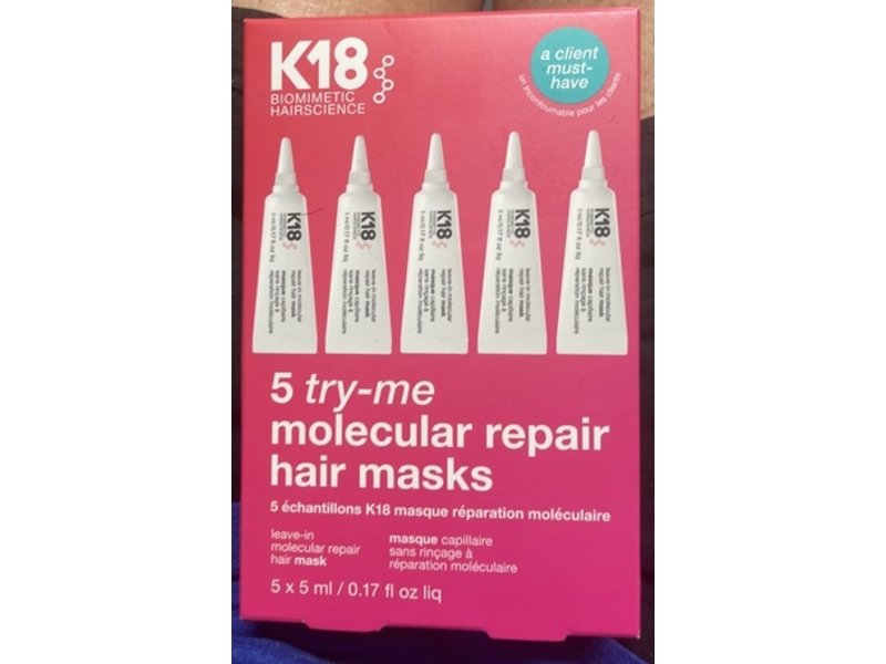 K18 Biomimetic HairScience Leave-in Molecular Repair Hair Mask, 0.17 fl oz/5 mL, Pack Of 5