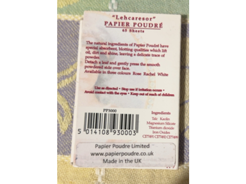 Papier Poudre Lehcaresor Powdered Paper, White, 65 Sheets