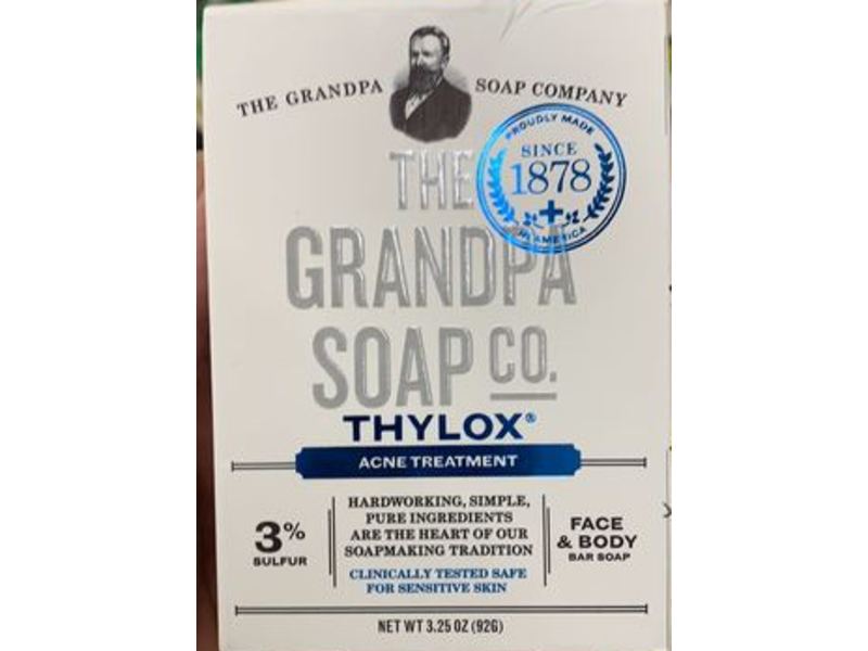The Grandpa Soap Company Thylox Face & Body Bar Soap, Acne Treatment, 3.25 oz/92 g