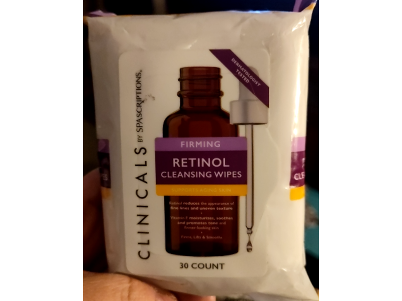 SpaScriptions Clinicals Firming Cleansing Wipes, Retinol, 30 Count