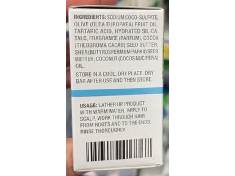 Cien Nature Coconut Shampoo Bar, Olive Oil, 2.82 oz/80 g