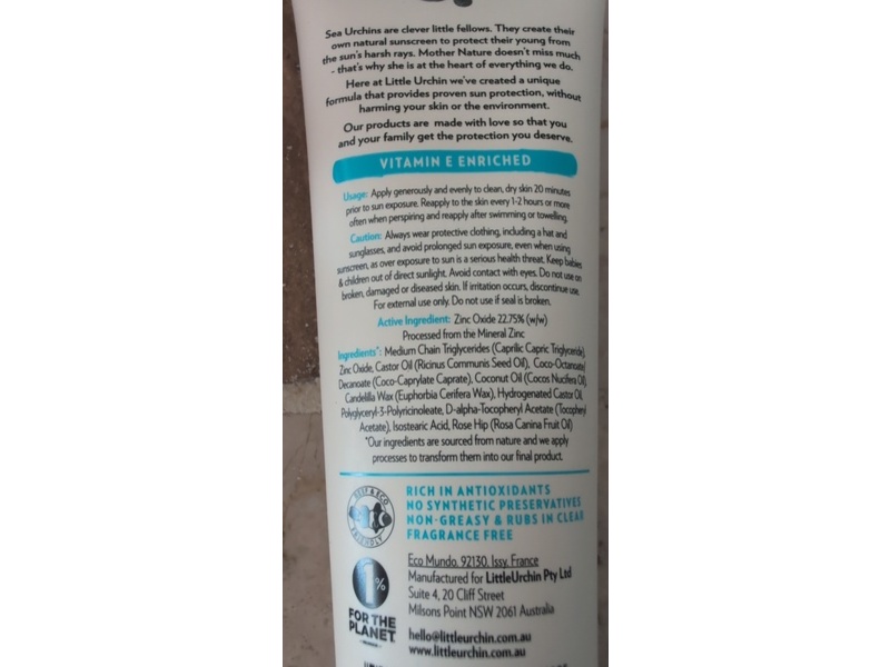 Little Urchin Natural Clear Zinc Sunscreen, SPF 30, 3.38 fl oz/100 g