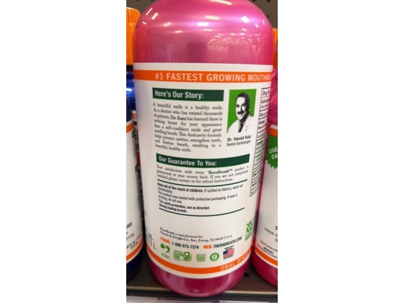 TheraBreath Anti Cavity Oral Rinse, Sparkle Mint, 33.8 fl oz/1 L