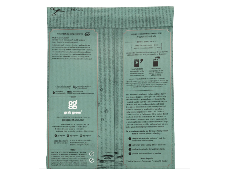 Grab Green Stone Works Laundry Detergent Pods, Fragrance Free Rain, 750 g, 50 Count