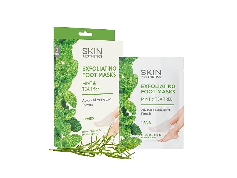 Skin Aesthetics Exfoliating Foot Masks, Mint & Tea Tree, 0.85 oz/24 g, 1 Pair