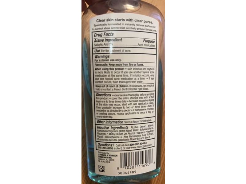 Neutrogena Clear Pore Oil-Eliminating Astringent, Salicylic Acid, 8 oz/236 mL, Pack Of 2