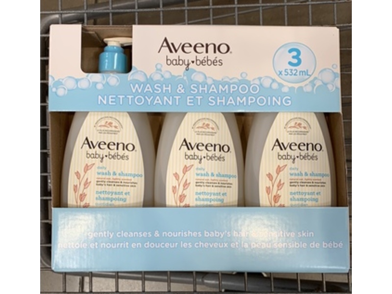 Aveeno Baby Daily Wash & Shampoo, 18 fl oz/532 mL, Pack Of 3
