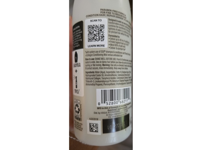 OGX Plump Emulsion + Collagen Conditioning Hair Mist, Marula Oil, 6.5 fl oz/193 mL