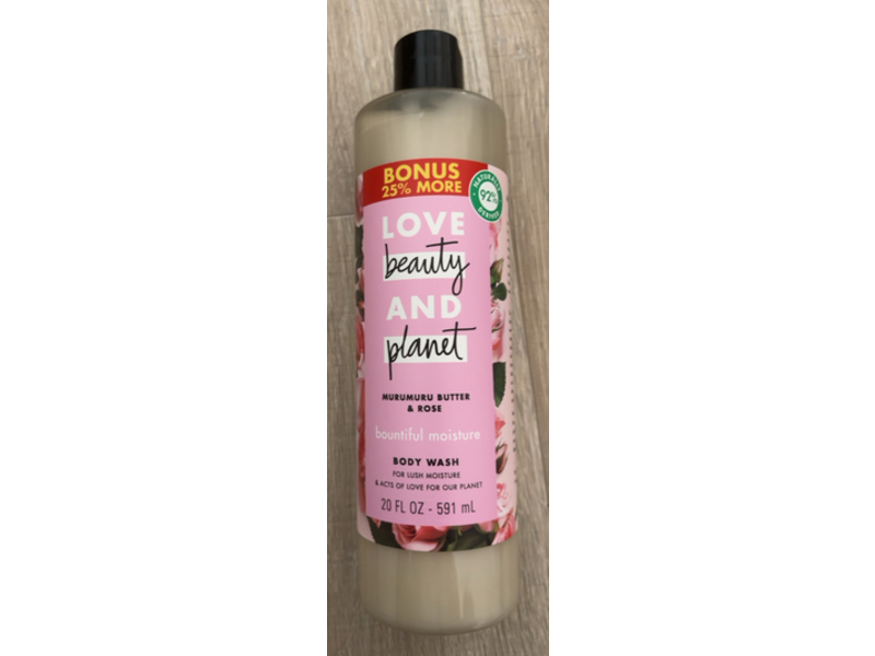 Love Beauty & Planet Bountiful Moisture Body Wash, Murumuru Butter & Rose, 20 fl oz/591 mL