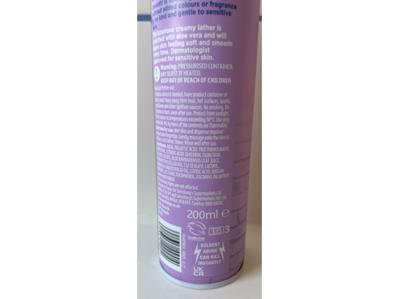 Sainbury's Smooth! Sensitive Shave Gel, Lavender & Aloe, 200 mL