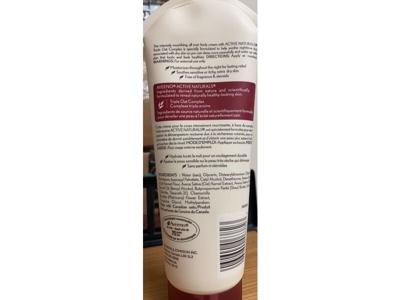 Aveeno Intense Relief Overnight Cream, Fragrance Free, 208 mL