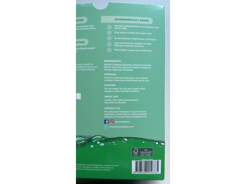 Lucent Globe Laundry Detergent Sheets, Fragrance Free, 80 Count