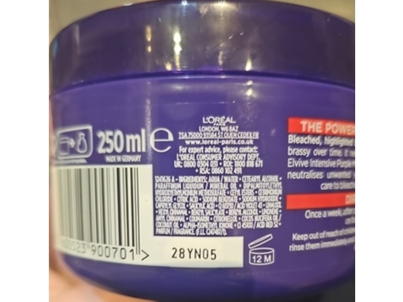 L'Oreal Paris Elvive Colour Protect Intense Purple Mask, 250 mL