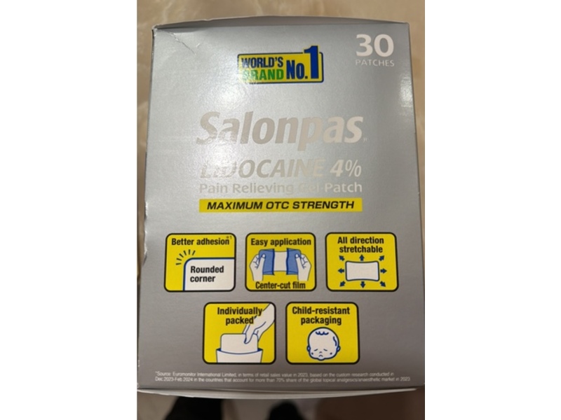 Salonpas Pain Relieving Gel-Patch, Lidocaine, 30 Count