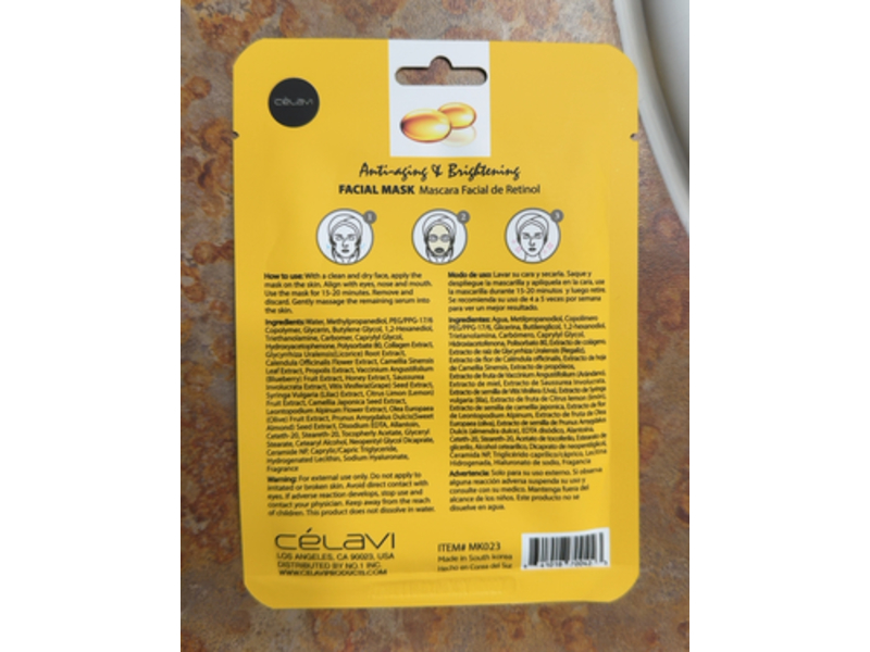 Celavi Facial Mask Retinol Face Mask, 0.74 oz/20 g