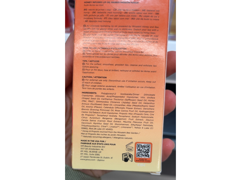 Gisou Honey Infused Lip Oil, Mango Passion Punch, 0.27 fl oz/8 mL