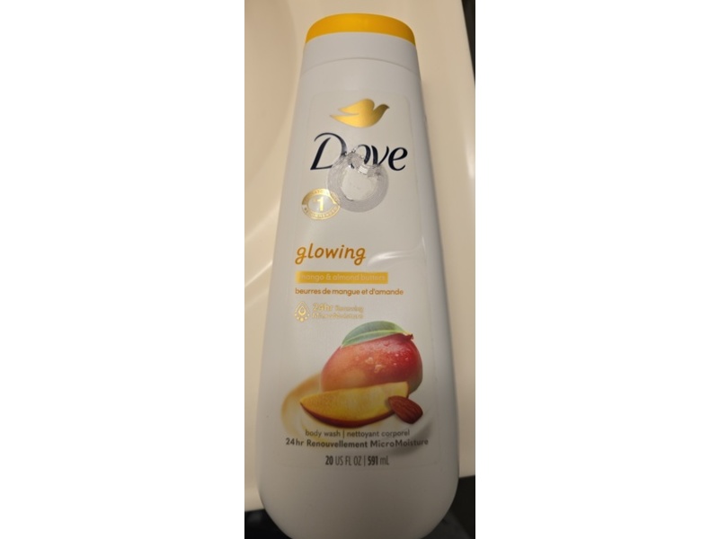 Dove Body Wash, Glowing Mango & Almond Butters, 20 fl oz/591 mL, Pack Of 4