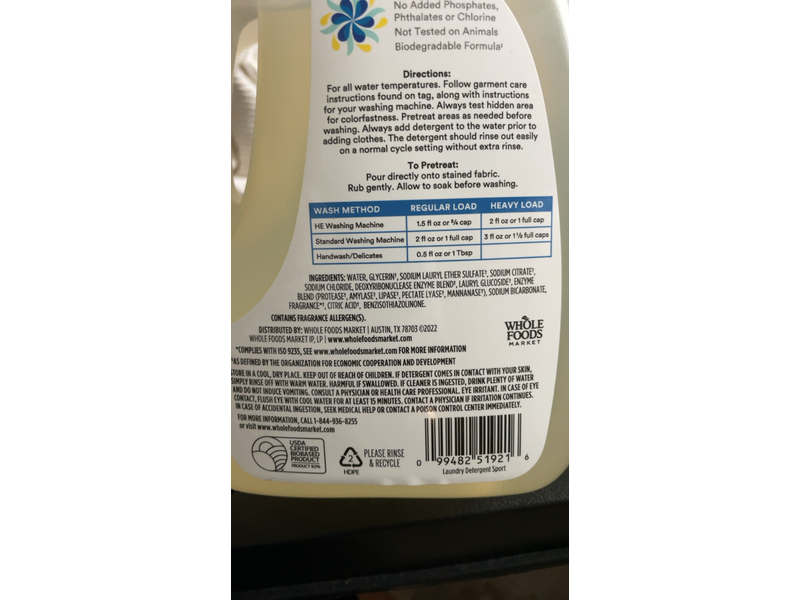 365 Whole Food Market Sport Laundry Detergent, 33 Loads, 50 fl oz/1.48 L