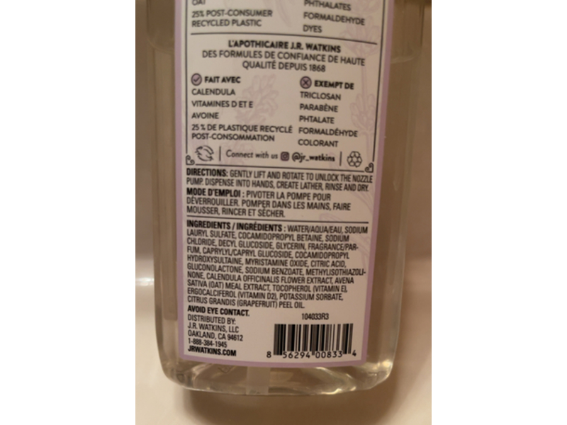 J. R. Watkins Liquid Hand Soap, Lavender, 11 fl oz/325 mL