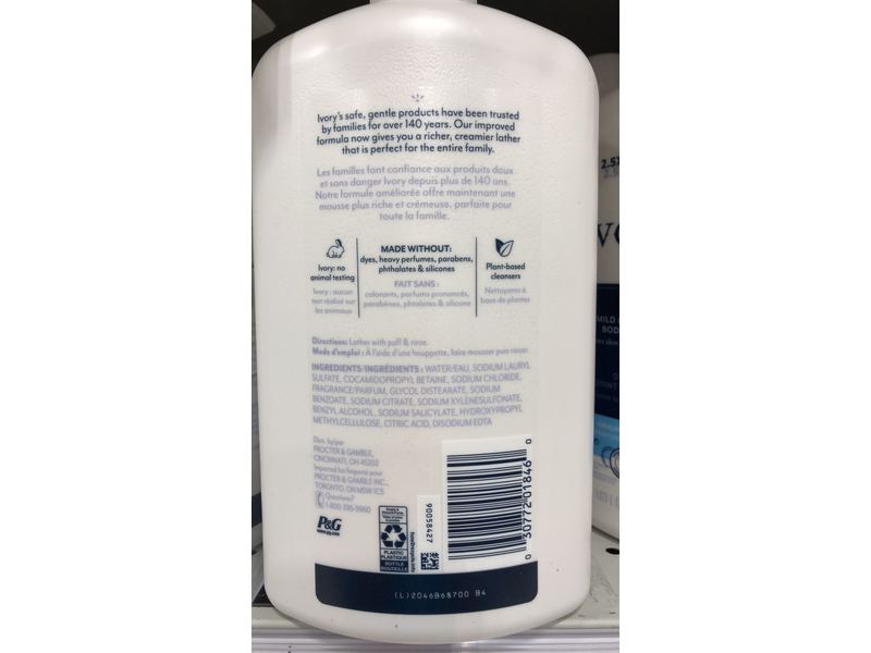 Ivory Mild & Gentle Body Wash, Original Scent, 35 fl oz/1.03 L