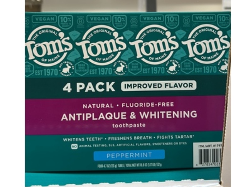 The Original Tom's of Maine Toothpaste, Peppermint, 4.7 oz/133 g, Pack Of 4