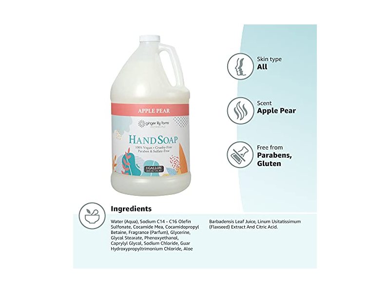 Ginger Lily Farms Botanicals Liquid Hand Soap Refill, Apple Pear, 128 fl oz