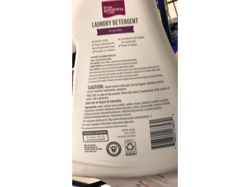 True Goodness Laundry Detergent, Lavender, 100 fl oz/2.95 L, 64 Loads