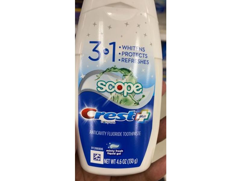 Crest Complete Plus Scope 3 In 1 Anticavity Fluoride Toothpaste, Minty Fresh, 4.6 oz/130 g