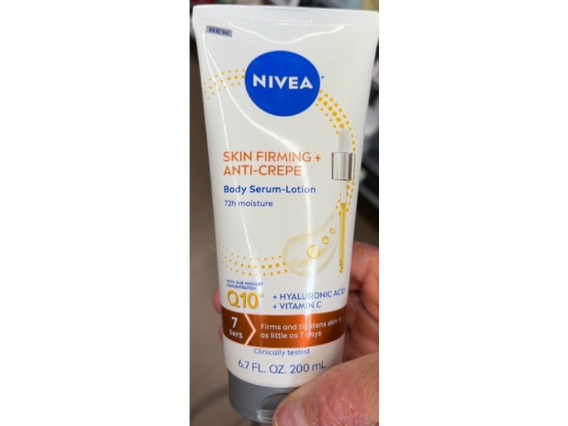 NIVEA Skin Firming & Anti Crepe Body Serum Lotion, Hyaluronic Acid + Vitamin C, 6.7 fl oz/200 mL